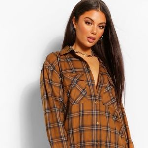 NWT - Boohoo - Flannel Print Shirt Dress